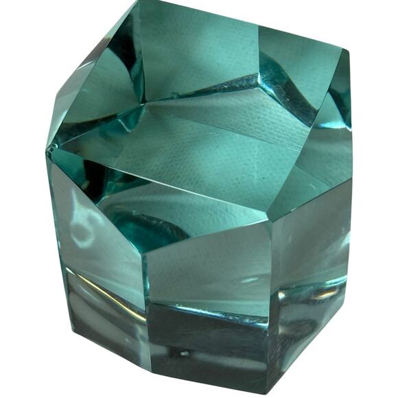 Faceted Aqua Glass Cube Paperweight 2.5" Heavy Gem Cut Desk Decor - Picture 3 of 6